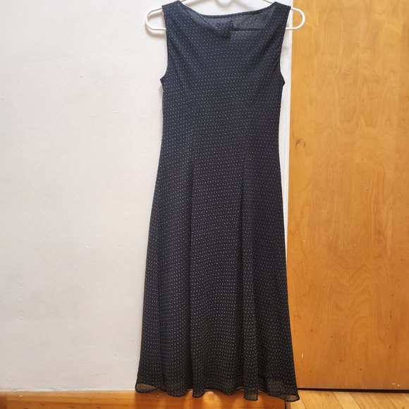 Ann Taylor LOFT Women's 4 Black Cream Dot Print Boat Neck Bow Tank Midi Dress - Picture 2 of 4